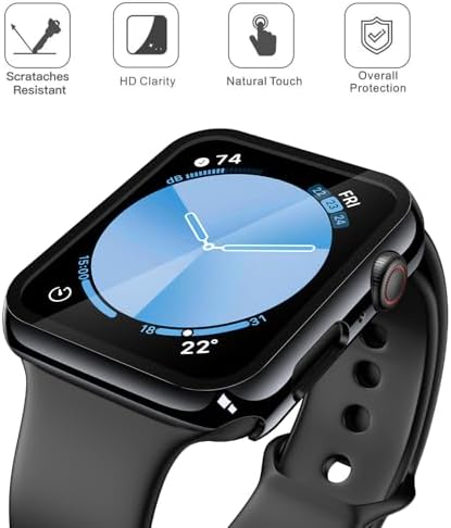 Misxi 2 Pack Hard PC Case with Tempered Glass Screen Protector Compatible with Apple Watch Series 9  2023  Series 8 Series 7 45mm  Ultra Thin Scratch Resistant Cover for iWatch S9/S8/S7  Black