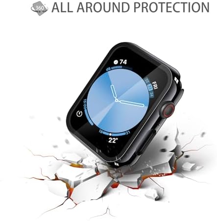 Misxi 2 Pack Hard PC Case with Tempered Glass Screen Protector Compatible with Apple Watch Series 9  2023  Series 8 Series 7 45mm  Ultra Thin Scratch Resistant Cover for iWatch S9/S8/S7  Black