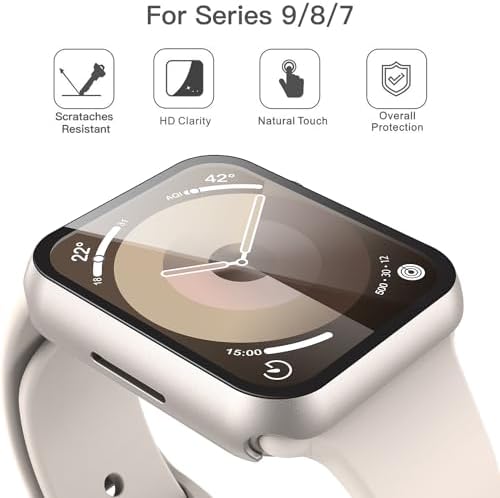 Misxi 2 Pack Hard PC Case with Tempered Glass Screen Protector Compatible with Apple Watch Series 9  2023  Series 8 Series 7 45mm  Ultra Thin Scratch Resistant Cover for iWatch S9/S8/S7  Black