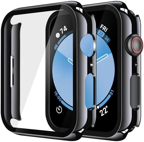 Misxi 2 Pack Hard PC Case with Tempered Glass Screen Protector Compatible with Apple Watch Series 9  2023  Series 8 Series 7 45mm  Ultra Thin Scratch Resistant Cover for iWatch S9/S8/S7  Black