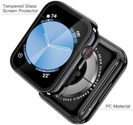 Misxi 2 Pack Hard PC Case with Tempered Glass Screen Protector Compatible with Apple Watch Series 9  2023  Series 8 Series 7 45mm  Ultra Thin Scratch Resistant Cover for iWatch S9/S8/S7  Black