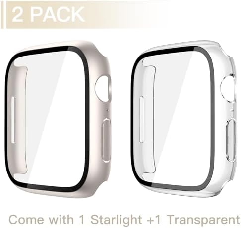 Misxi 2 Pack Hard PC Case with Tempered Glass Screen Protector Compatible with Apple Watch Series 9  2023  Series 8 Series 7 45mm  Ultra Thin Scratch Resistant Cover for iWatch S9/S8/S7  Black