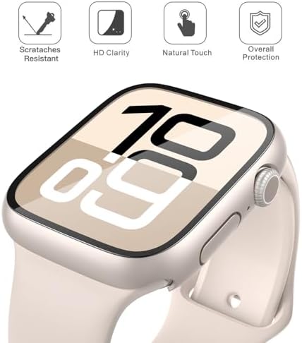 Misxi 2 Pack Hard PC Case with Tempered Glass Screen Protector Compatible with Apple Watch Series 9  2023  Series 8 Series 7 45mm  Ultra Thin Scratch Resistant Cover for iWatch S9/S8/S7  Black