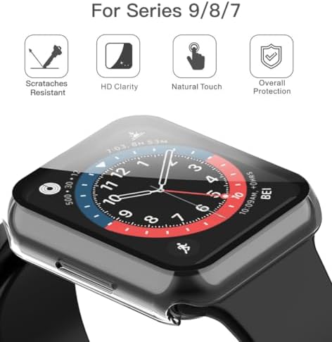 Misxi 2 Pack Hard PC Case with Tempered Glass Screen Protector Compatible with Apple Watch Series 9  2023  Series 8 Series 7 45mm  Ultra Thin Scratch Resistant Cover for iWatch S9/S8/S7  Black