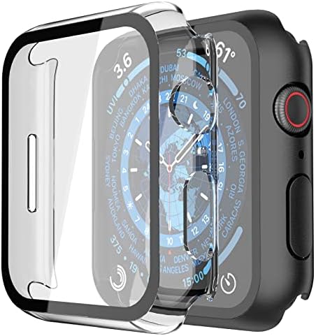 Misxi 2 Pack Hard PC Case with Tempered Glass Screen Protector Compatible with Apple Watch Series 9  2023  Series 8 Series 7 45mm  Ultra Thin Scratch Resistant Cover for iWatch S9/S8/S7  Black