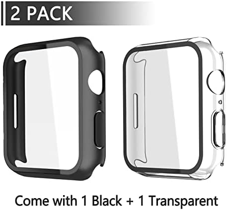 Misxi 2 Pack Hard PC Case with Tempered Glass Screen Protector Compatible with Apple Watch Series 9  2023  Series 8 Series 7 45mm  Ultra Thin Scratch Resistant Cover for iWatch S9/S8/S7  Black