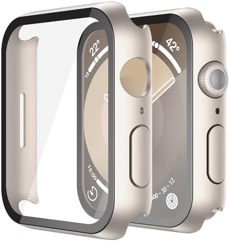 Misxi 2 Pack Hard PC Case with Tempered Glass Screen Protector Compatible with Apple Watch Series 9  2023  Series 8 Series 7 45mm  Ultra Thin Scratch Resistant Cover for iWatch S9/S8/S7  Black