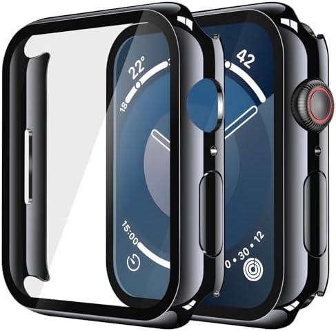 Misxi 2 Pack Hard PC Case with Tempered Glass Screen Protector Compatible with Apple Watch Series 9  2023  Series 8 Series 7 45mm  Ultra Thin Scratch Resistant Cover for iWatch S9/S8/S7  Black