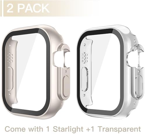 Misxi 2 Pack Hard PC Case with Tempered Glass Screen Protector Compatible with Apple Watch Series 9  2023  Series 8 Series 7 45mm  Ultra Thin Scratch Resistant Cover for iWatch S9/S8/S7  Black