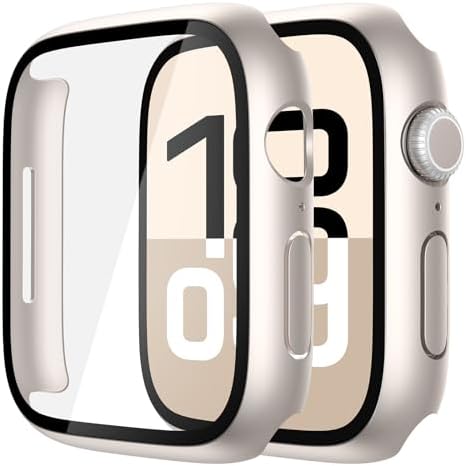 Misxi 2 Pack Hard PC Case with Tempered Glass Screen Protector Compatible with Apple Watch Series 9  2023  Series 8 Series 7 45mm  Ultra Thin Scratch Resistant Cover for iWatch S9/S8/S7  Black