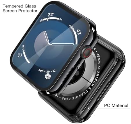 Misxi 2 Pack Hard PC Case with Tempered Glass Screen Protector Compatible with Apple Watch Series 9  2023  Series 8 Series 7 45mm  Ultra Thin Scratch Resistant Cover for iWatch S9/S8/S7  Black