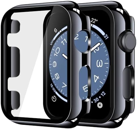 Misxi 2 Pack Hard PC Case with Tempered Glass Screen Protector Compatible with Apple Watch Series 9  2023  Series 8 Series 7 45mm  Ultra Thin Scratch Resistant Cover for iWatch S9/S8/S7  Black