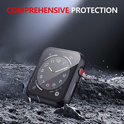 Misxi 2 Pack Hard PC Case with Tempered Glass Screen Protector Compatible with Apple Watch Series 9  2023  Series 8 Series 7 45mm  Ultra Thin Scratch Resistant Cover for iWatch S9/S8/S7  Black