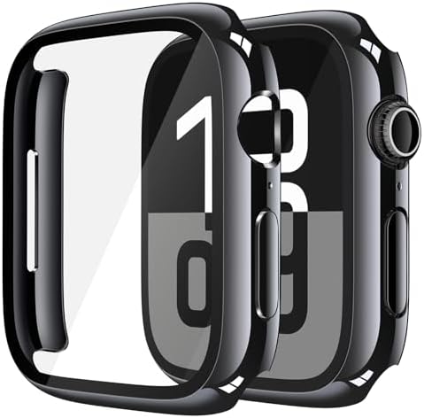 Misxi 2 Pack Hard PC Case with Tempered Glass Screen Protector Compatible with Apple Watch Series 9  2023  Series 8 Series 7 45mm  Ultra Thin Scratch Resistant Cover for iWatch S9/S8/S7  Black