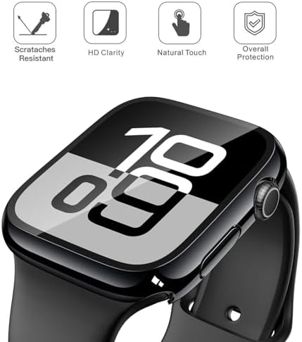 Misxi 2 Pack Hard PC Case with Tempered Glass Screen Protector Compatible with Apple Watch Series 9  2023  Series 8 Series 7 45mm  Ultra Thin Scratch Resistant Cover for iWatch S9/S8/S7  Black