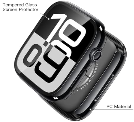 Misxi 2 Pack Hard PC Case with Tempered Glass Screen Protector Compatible with Apple Watch Series 9  2023  Series 8 Series 7 45mm  Ultra Thin Scratch Resistant Cover for iWatch S9/S8/S7  Black