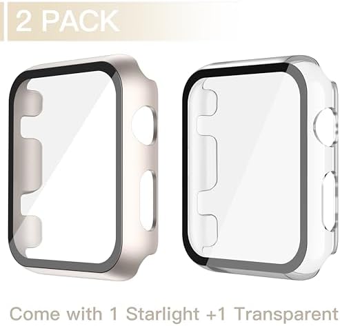 Misxi 2 Pack Hard PC Case with Tempered Glass Screen Protector Compatible with Apple Watch Series 9  2023  Series 8 Series 7 45mm  Ultra Thin Scratch Resistant Cover for iWatch S9/S8/S7  Black