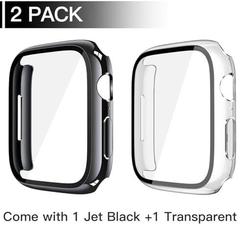 Misxi 2 Pack Hard PC Case with Tempered Glass Screen Protector Compatible with Apple Watch Series 9  2023  Series 8 Series 7 45mm  Ultra Thin Scratch Resistant Cover for iWatch S9/S8/S7  Black