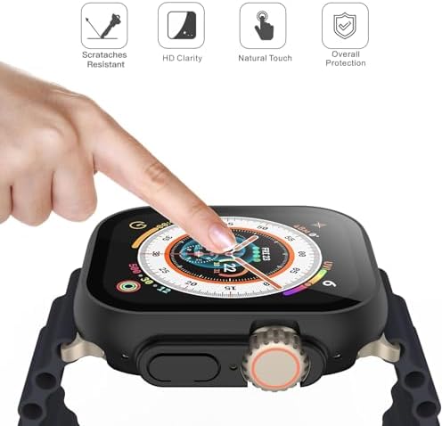 Misxi 2 Pack Hard PC Case with Tempered Glass Screen Protector Compatible with Apple Watch Series 9  2023  Series 8 Series 7 45mm  Ultra Thin Scratch Resistant Cover for iWatch S9/S8/S7  Black