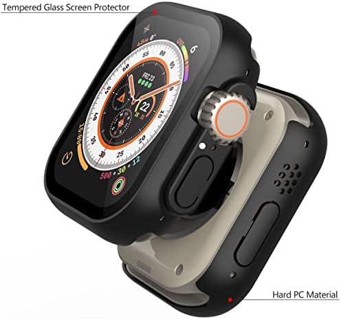 Misxi 2 Pack Hard PC Case with Tempered Glass Screen Protector Compatible with Apple Watch Series 9  2023  Series 8 Series 7 45mm  Ultra Thin Scratch Resistant Cover for iWatch S9/S8/S7  Black