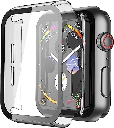 Misxi 2 Pack Hard PC Case with Tempered Glass Screen Protector Compatible with Apple Watch Series 9  2023  Series 8 Series 7 45mm  Ultra Thin Scratch Resistant Cover for iWatch S9/S8/S7  Black