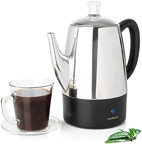 Mixpresso 10 Cup Percolator Coffee Pot Electric  Stainless Steel Coffee Percolator Electric With Keep Warm Function  Classic Perculator Pot With Removable Basket for Home or Office