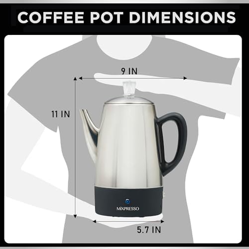 Mixpresso 10 Cup Percolator Coffee Pot Electric  Stainless Steel Coffee Percolator Electric With Keep Warm Function  Classic Perculator Pot With Removable Basket for Home or Office
