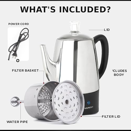 Mixpresso 10 Cup Percolator Coffee Pot Electric  Stainless Steel Coffee Percolator Electric With Keep Warm Function  Classic Perculator Pot With Removable Basket for Home or Office