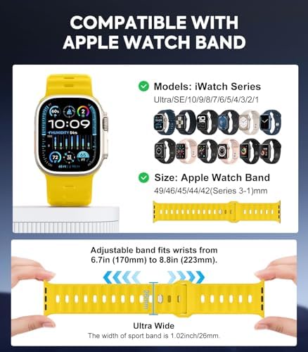 MoKo Ocean Band Compatible with Apple Watch Ultra 3/2/1 Band 49mm 46mm 45mm 44mm 42mm for Men Women  Silicone Replacement Strap Sport Wrist band for iWatch Series 11 10 9 8 7 6 5 4 3 2 1 SE 3/2/1