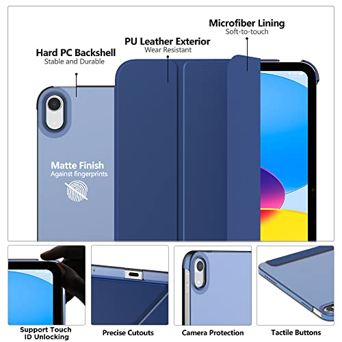MoKo for iPad  A16  11th Generation Case 11 Inch 2025  iPad 10th Generation Case 10 9 Inch 2022  Slim Stand Hard PC Translucent Back Shell Smart Cover  Support Touch ID  Auto Wake/Sleep  Navy Blue