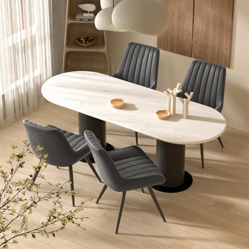 Modern Dining Chairs Set of 4  Comfy Dining Room Chairs with Thick Cushions  Upholstered Fabric Kitchen Side Chairs with Metal Legs  Dark Grey