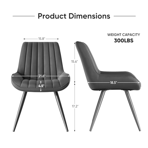 Modern Dining Chairs Set of 4  Comfy Dining Room Chairs with Thick Cushions  Upholstered Fabric Kitchen Side Chairs with Metal Legs  Dark Grey