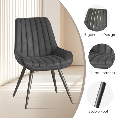 Modern Dining Chairs Set of 4  Comfy Dining Room Chairs with Thick Cushions  Upholstered Fabric Kitchen Side Chairs with Metal Legs  Dark Grey