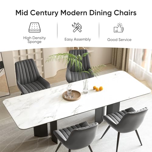 Modern Dining Chairs Set of 4  Comfy Dining Room Chairs with Thick Cushions  Upholstered Fabric Kitchen Side Chairs with Metal Legs  Dark Grey