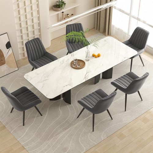 Modern Dining Chairs Set of 4  Comfy Dining Room Chairs with Thick Cushions  Upholstered Fabric Kitchen Side Chairs with Metal Legs  Dark Grey