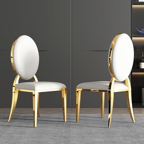 Modern Dining Chairs Set of 2 Leather Kitchen Dining Room Chair with Shiny Gold Stainless Steel Legs Upholstered Back Chairs for Living Room Meeting Room
