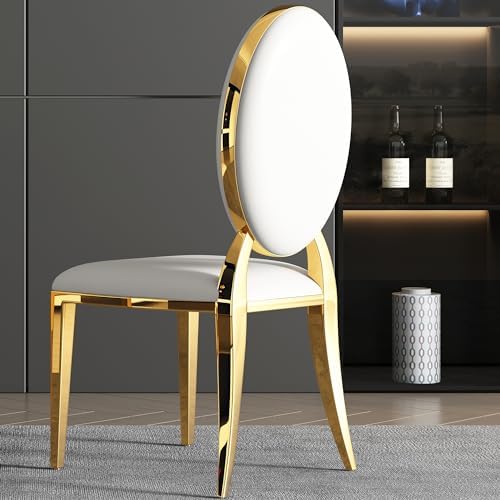 Modern Dining Chairs Set of 2 Leather Kitchen Dining Room Chair with Shiny Gold Stainless Steel Legs Upholstered Back Chairs for Living Room Meeting Room
