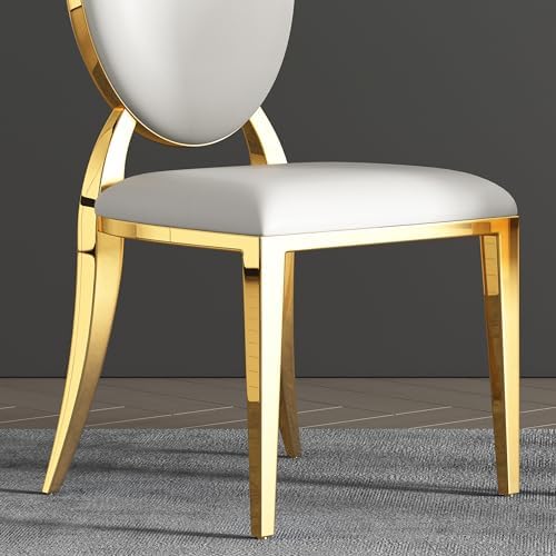 Modern Dining Chairs Set of 2 Leather Kitchen Dining Room Chair with Shiny Gold Stainless Steel Legs Upholstered Back Chairs for Living Room Meeting Room