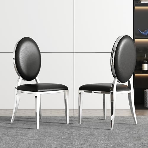Modern Dining Chairs Set of 2 Leather Kitchen Dining Room Chair with Shiny Gold Stainless Steel Legs Upholstered Back Chairs for Living Room Meeting Room