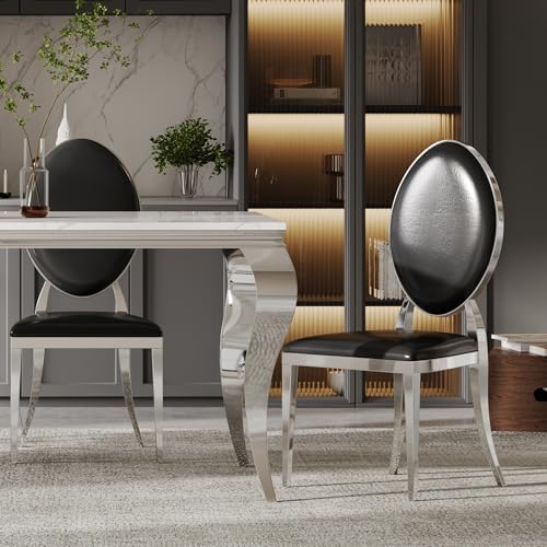 Modern Dining Chairs Set of 2 Leather Kitchen Dining Room Chair with Shiny Gold Stainless Steel Legs Upholstered Back Chairs for Living Room Meeting Room