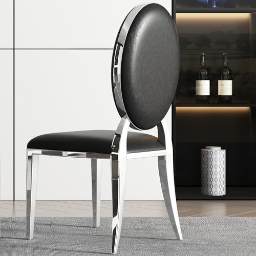 Modern Dining Chairs Set of 2 Leather Kitchen Dining Room Chair with Shiny Gold Stainless Steel Legs Upholstered Back Chairs for Living Room Meeting Room