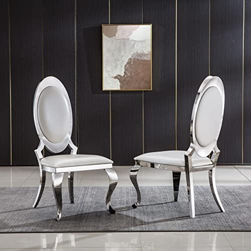 Modern Dining Chairs Set of 2 Leather Kitchen Dining Room Chair with Shiny Gold Stainless Steel Legs Upholstered Back Chairs for Living Room Meeting Room