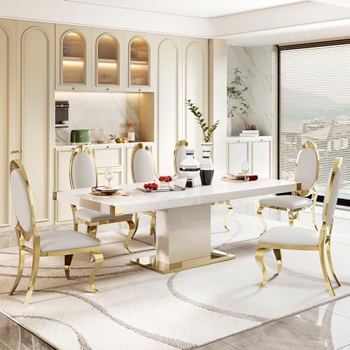 Modern Dining Chairs Set of 2 Leather Kitchen Dining Room Chair with Shiny Gold Stainless Steel Legs Upholstered Back Chairs for Living Room Meeting Room