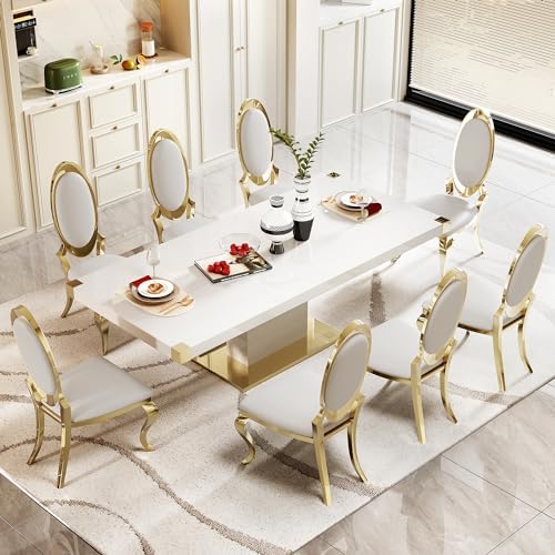 Modern Dining Chairs Set of 2 Leather Kitchen Dining Room Chair with Shiny Gold Stainless Steel Legs Upholstered Back Chairs for Living Room Meeting Room