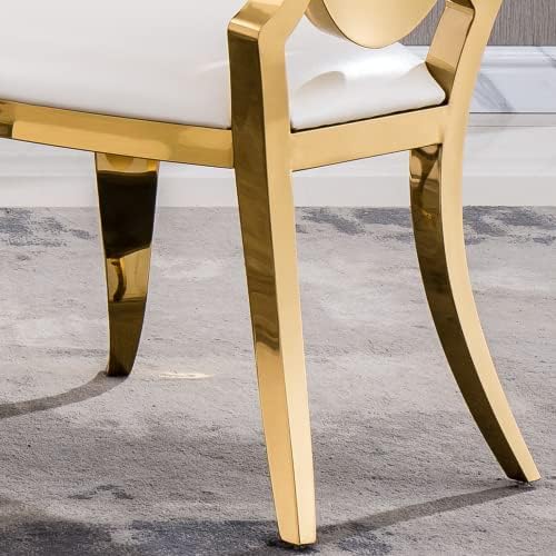Modern Dining Chairs Set of 2 Leather Kitchen Dining Room Chair with Shiny Gold Stainless Steel Legs Upholstered Back Chairs for Living Room Meeting Room