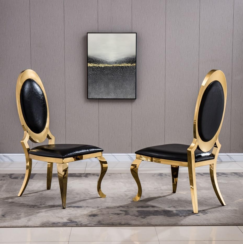 Modern Dining Chairs Set of 2 Leather Kitchen Dining Room Chair with Shiny Gold Stainless Steel Legs Upholstered Back Chairs for Living Room Meeting Room