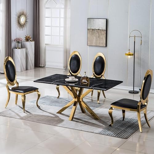 Modern Dining Chairs Set of 2 Leather Kitchen Dining Room Chair with Shiny Gold Stainless Steel Legs Upholstered Back Chairs for Living Room Meeting Room
