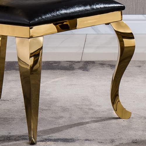 Modern Dining Chairs Set of 2 Leather Kitchen Dining Room Chair with Shiny Gold Stainless Steel Legs Upholstered Back Chairs for Living Room Meeting Room