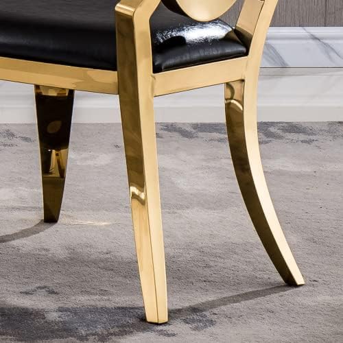 Modern Dining Chairs Set of 2 Leather Kitchen Dining Room Chair with Shiny Gold Stainless Steel Legs Upholstered Back Chairs for Living Room Meeting Room