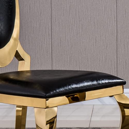 Modern Dining Chairs Set of 2 Leather Kitchen Dining Room Chair with Shiny Gold Stainless Steel Legs Upholstered Back Chairs for Living Room Meeting Room